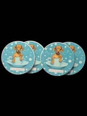 Set Of 4 - Keith Kimberlin Dachshund Puppy Coasters Set